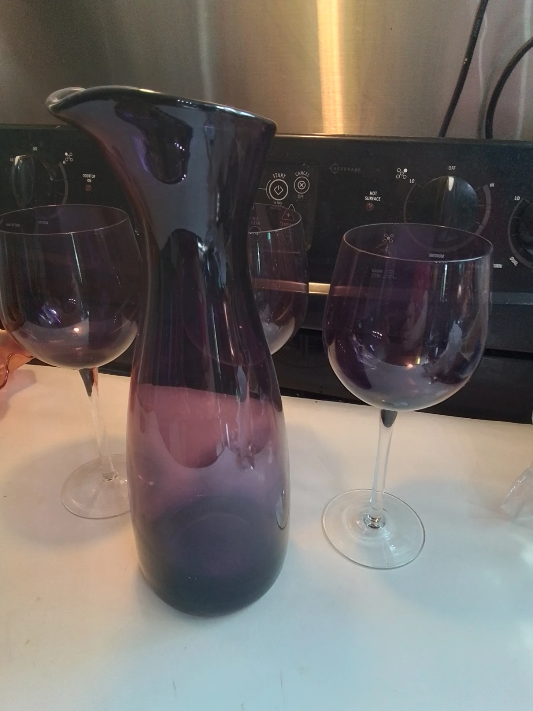 Vintage MCM Amethyst Art Glass 4-Pc Wine Set - photo 2