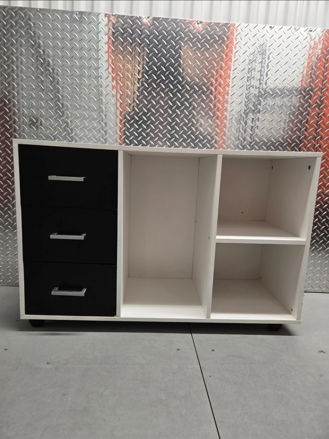 White and Black Storage Cabinet with Drawers
