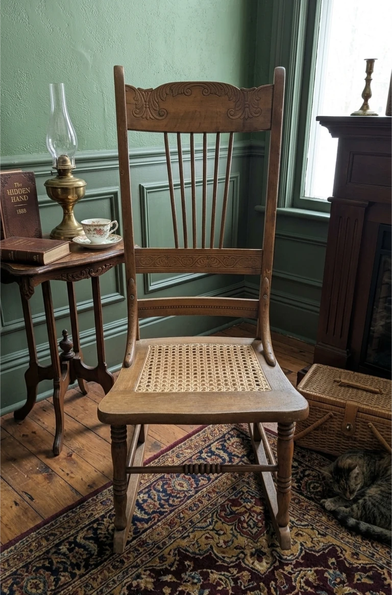 Vintage Wooden Rocking Chair with Cane Seat