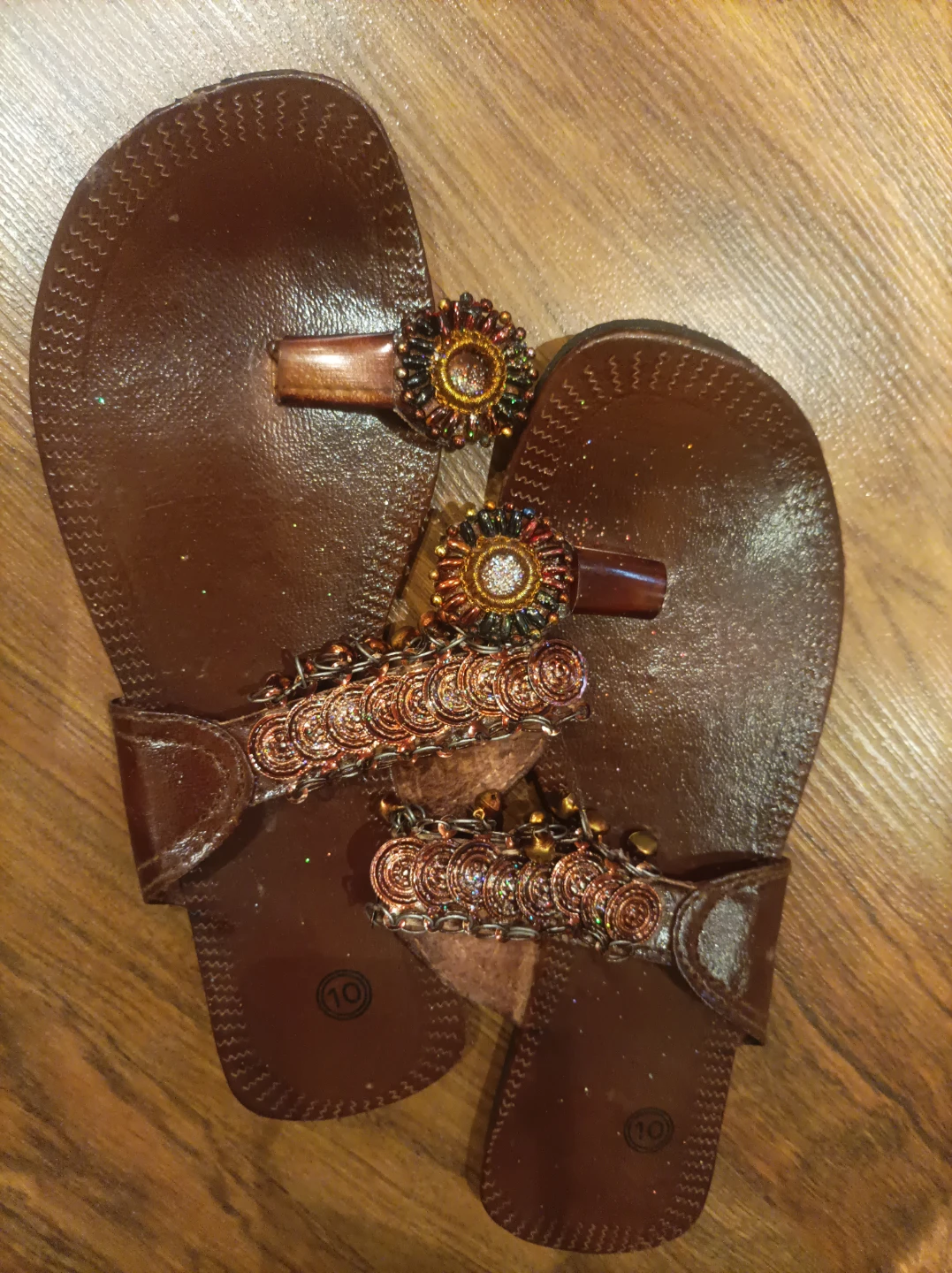 Women's Embellished Brown Sandals Size 10