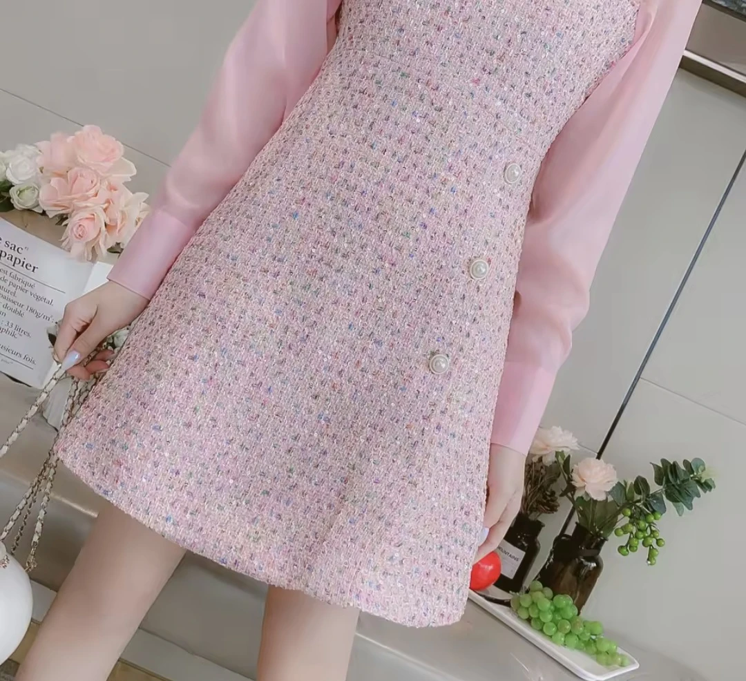 Pink Tweed Dress with Bow Detail - photo 2