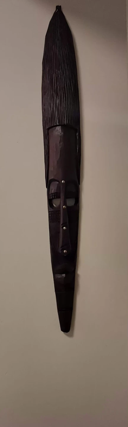 African hand carved tall wooden wall mask
