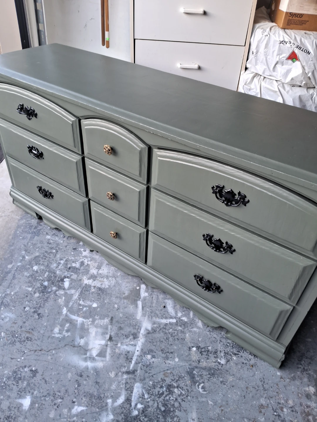 Olive Green Nine-Drawer Dresser