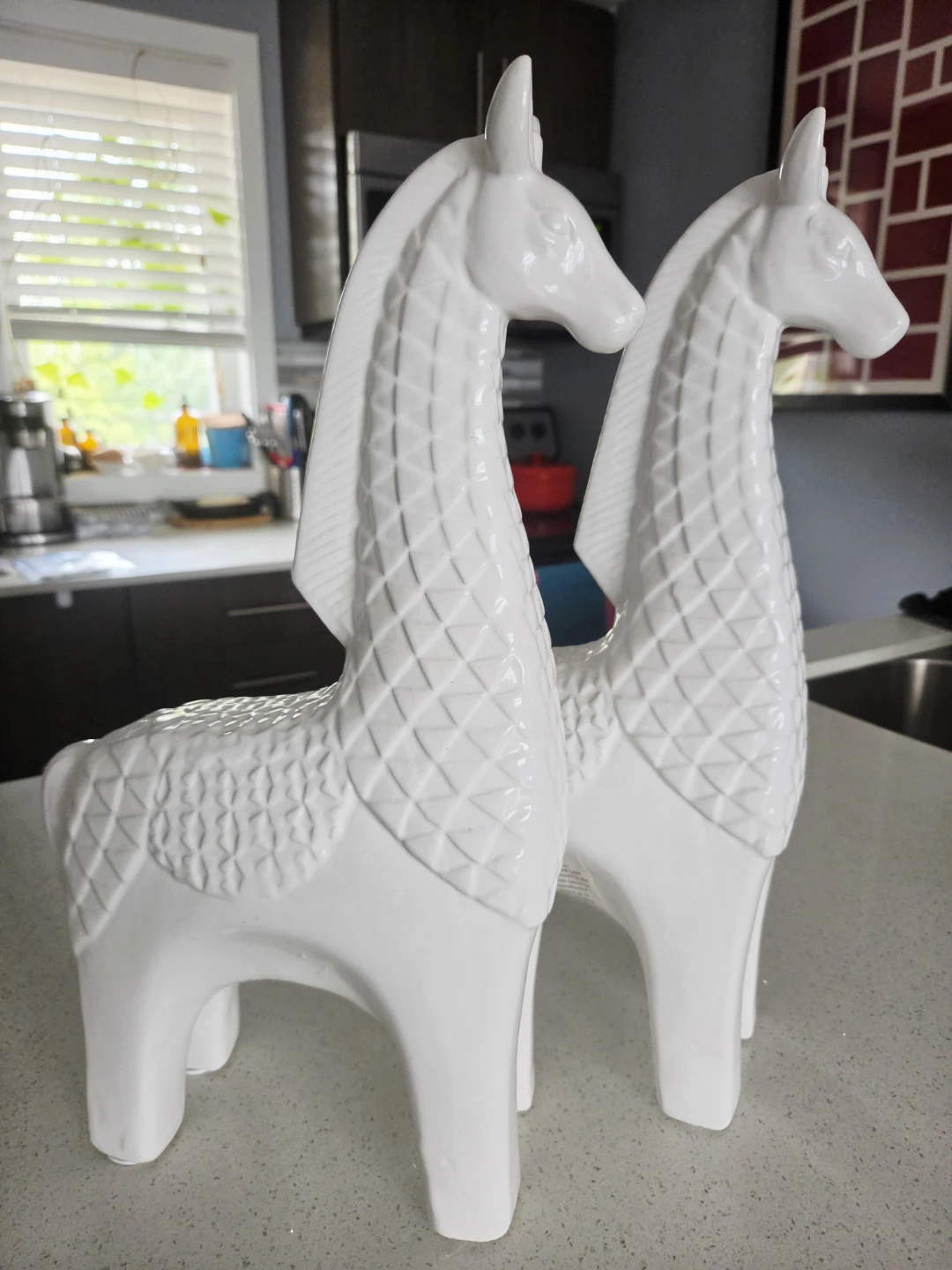 Pair of White Ceramic Horse Statues