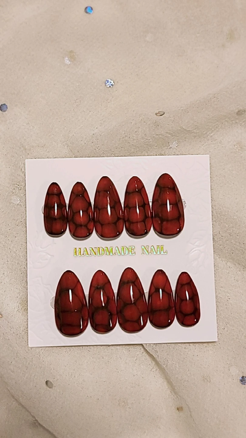 Handmade Red Tortoise Shell Print Press-on Nails - photo 2