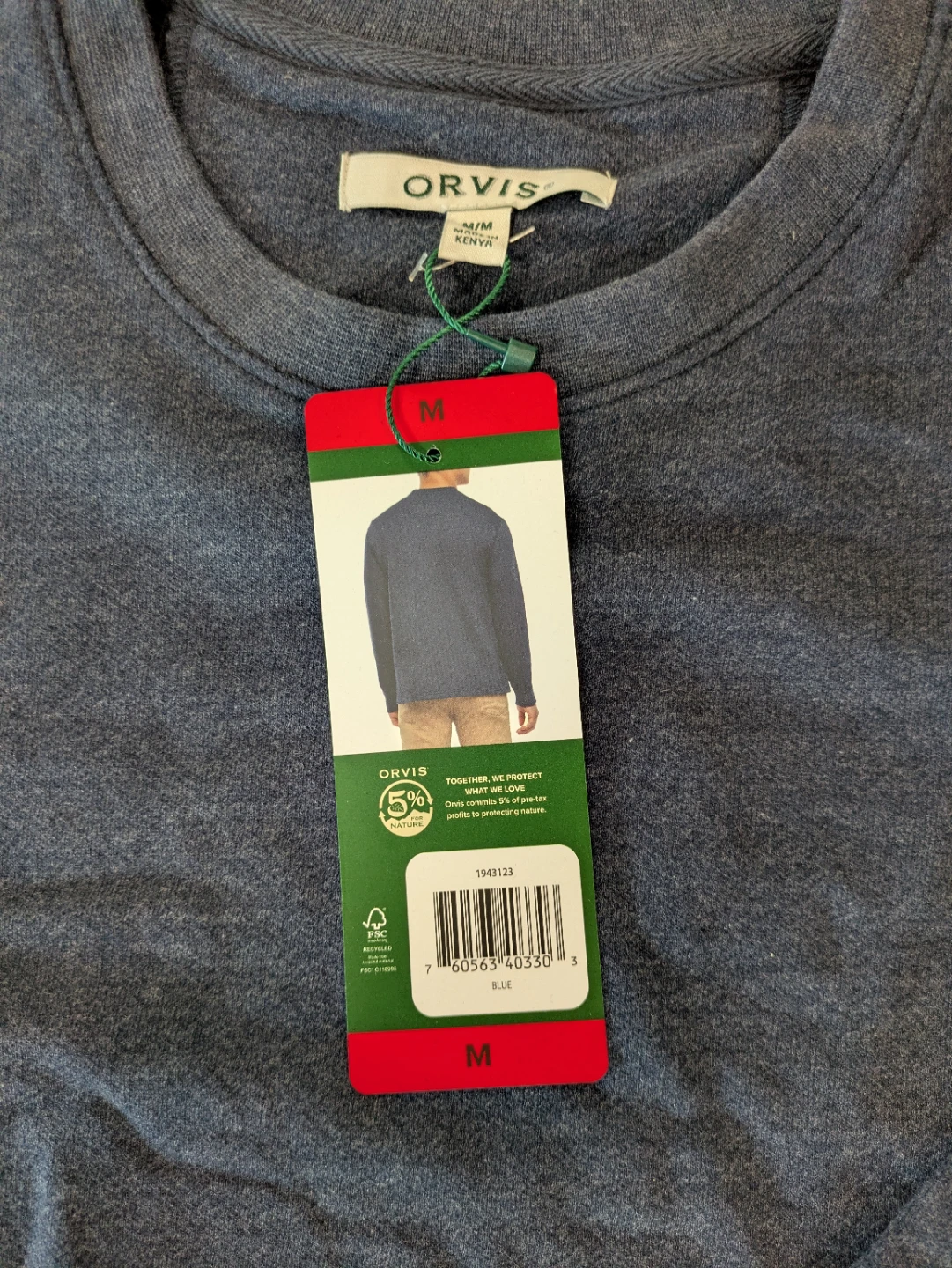 New Orvis Crewneck Sweater - Blue, Size Medium
