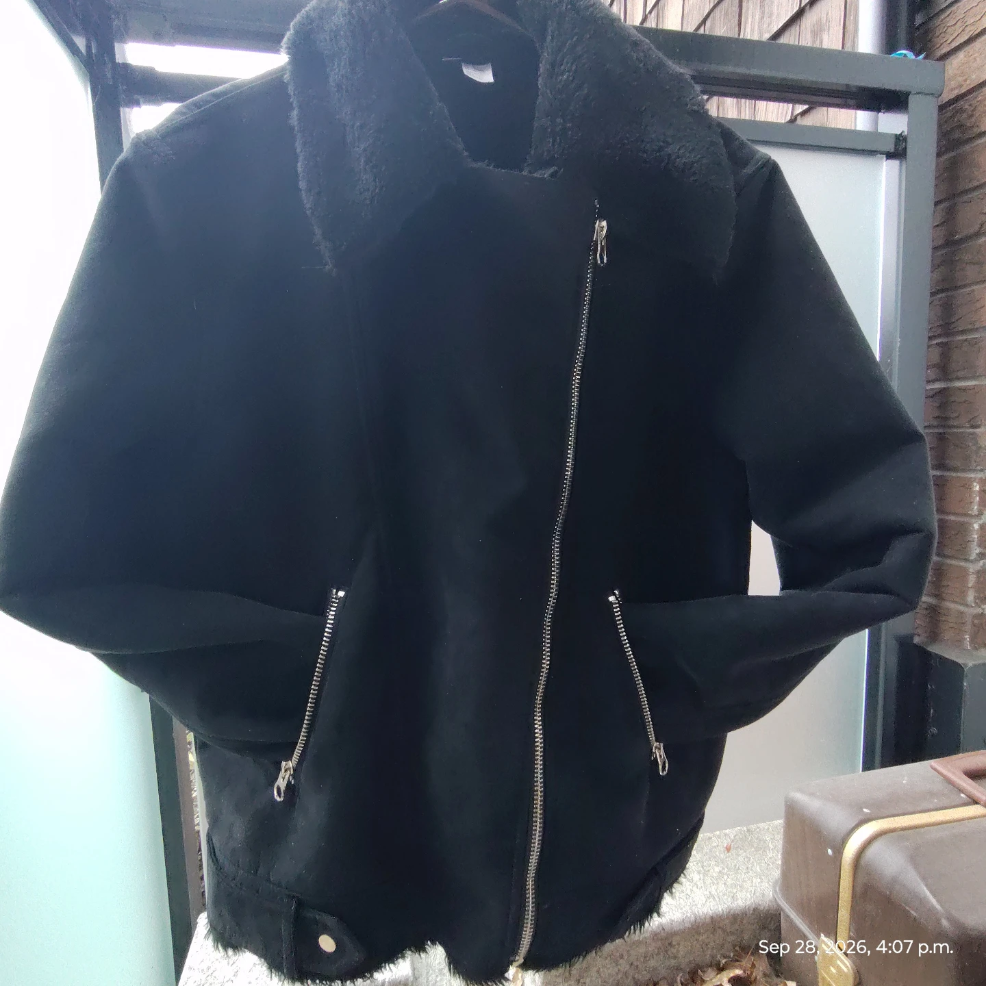 H&M Divided Black Faux Shearling Biker Jacket - photo 4