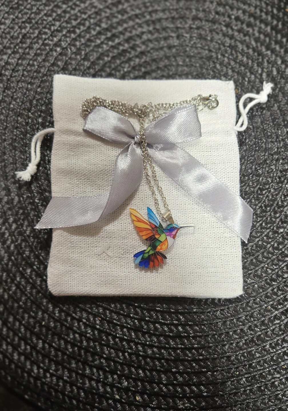 Stained Glass Style Hummingbird Necklace (New with Gift Pouch)