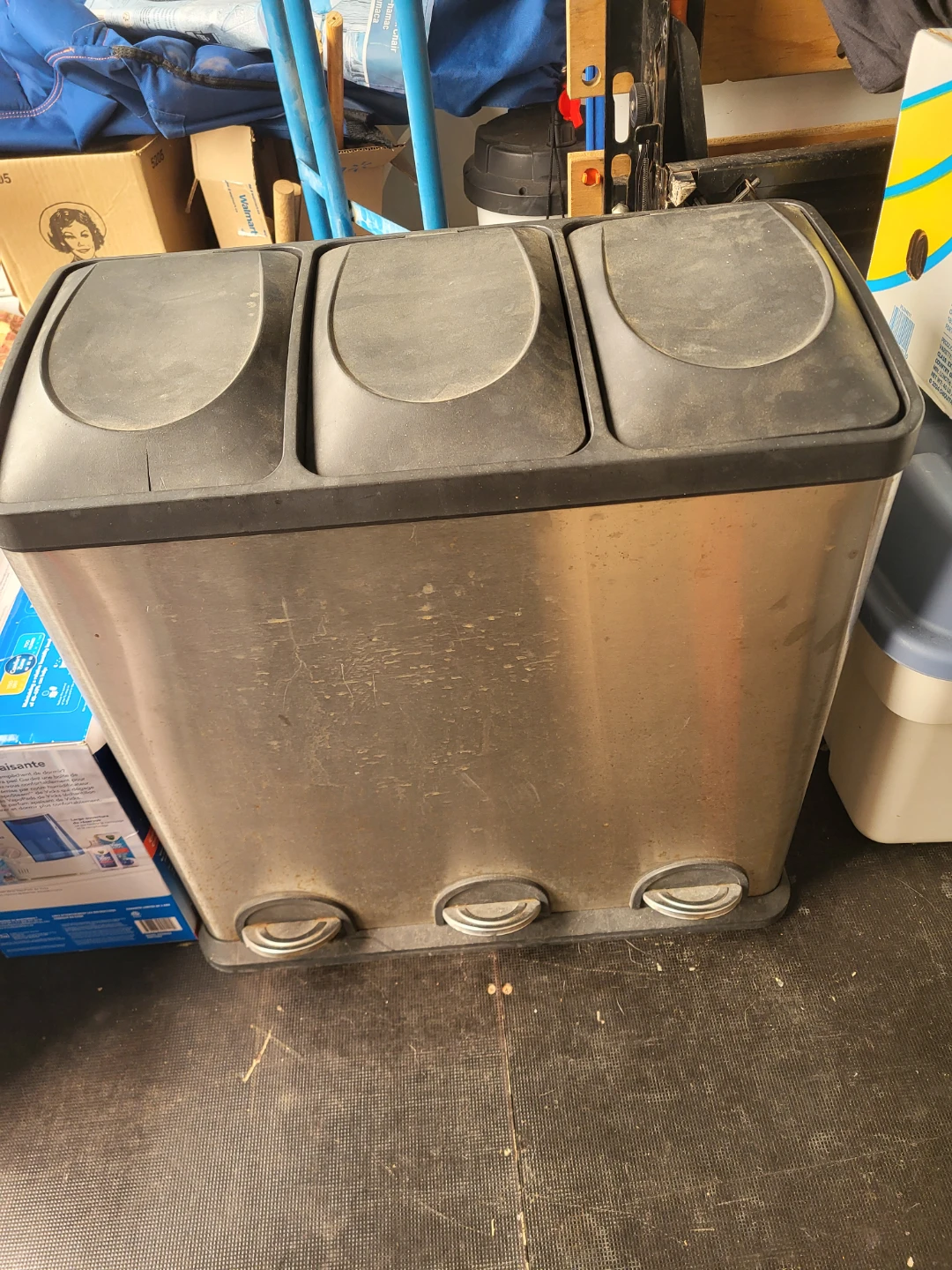 3-Compartment Stainless Steel Recycling Bin