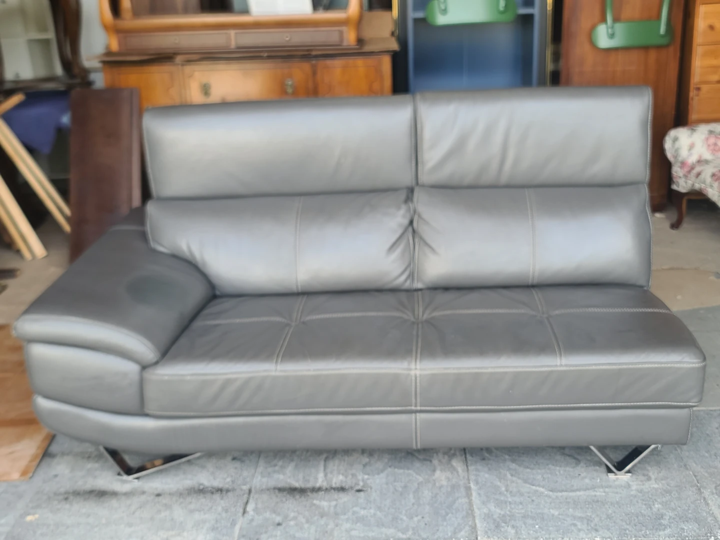 Modern Grey Leather Sofa