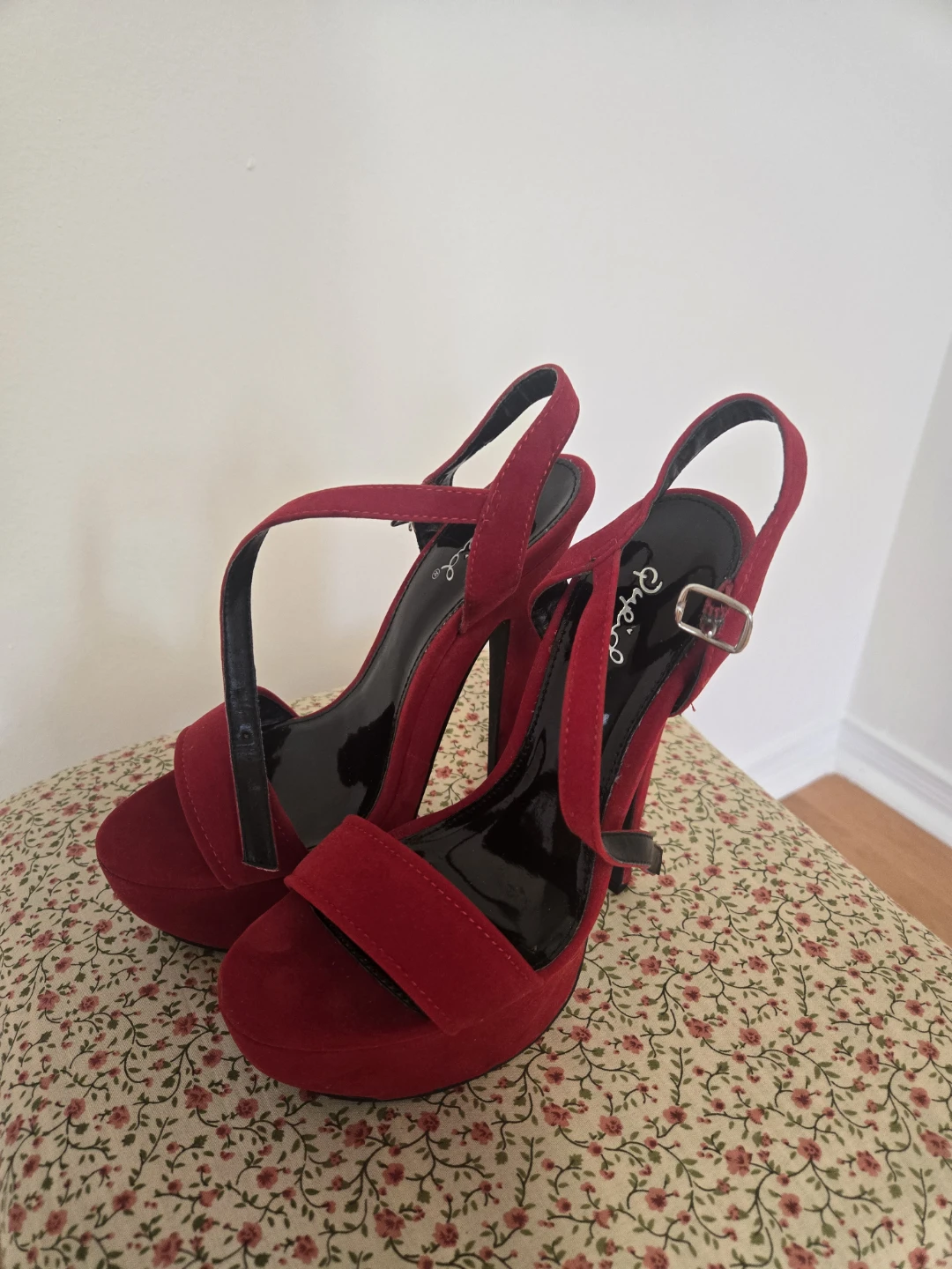 Qupid Red Platform Heels