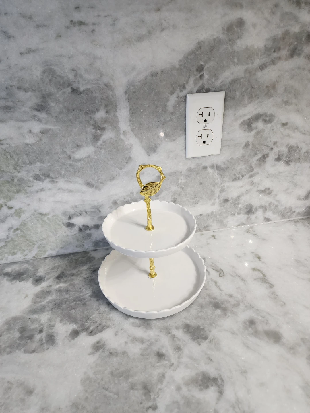 Two-Tier White Ceramic Serving Stand