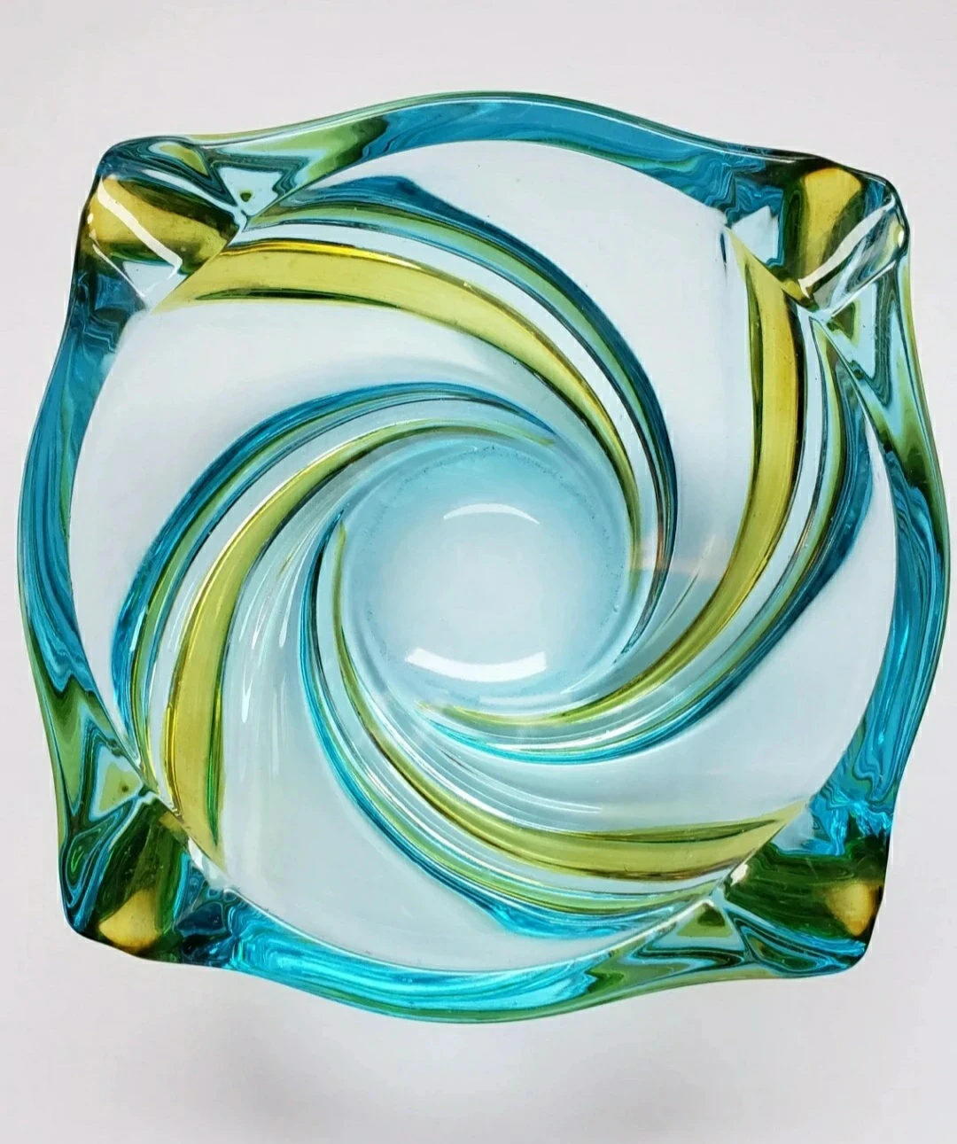 Vintage Mid-Century Modern Blue and Green Glass Ashtray