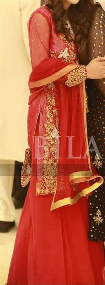 Red heavy full work wedding party dress