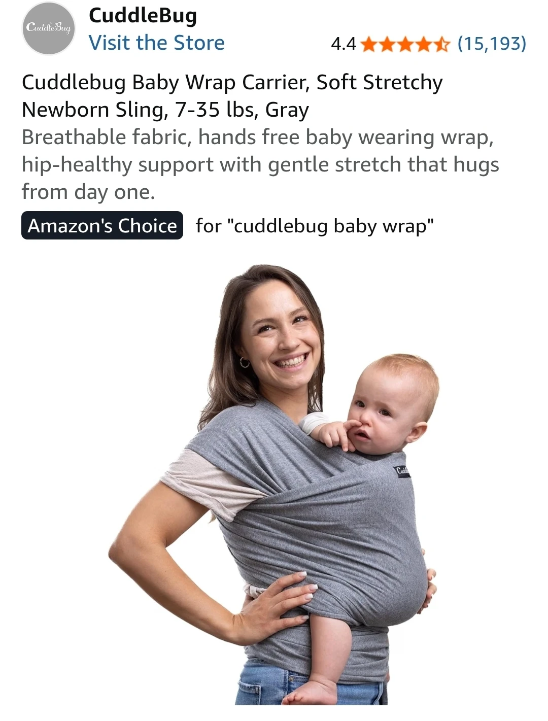 CuddleBug Grey Baby Wrap - photo 2
