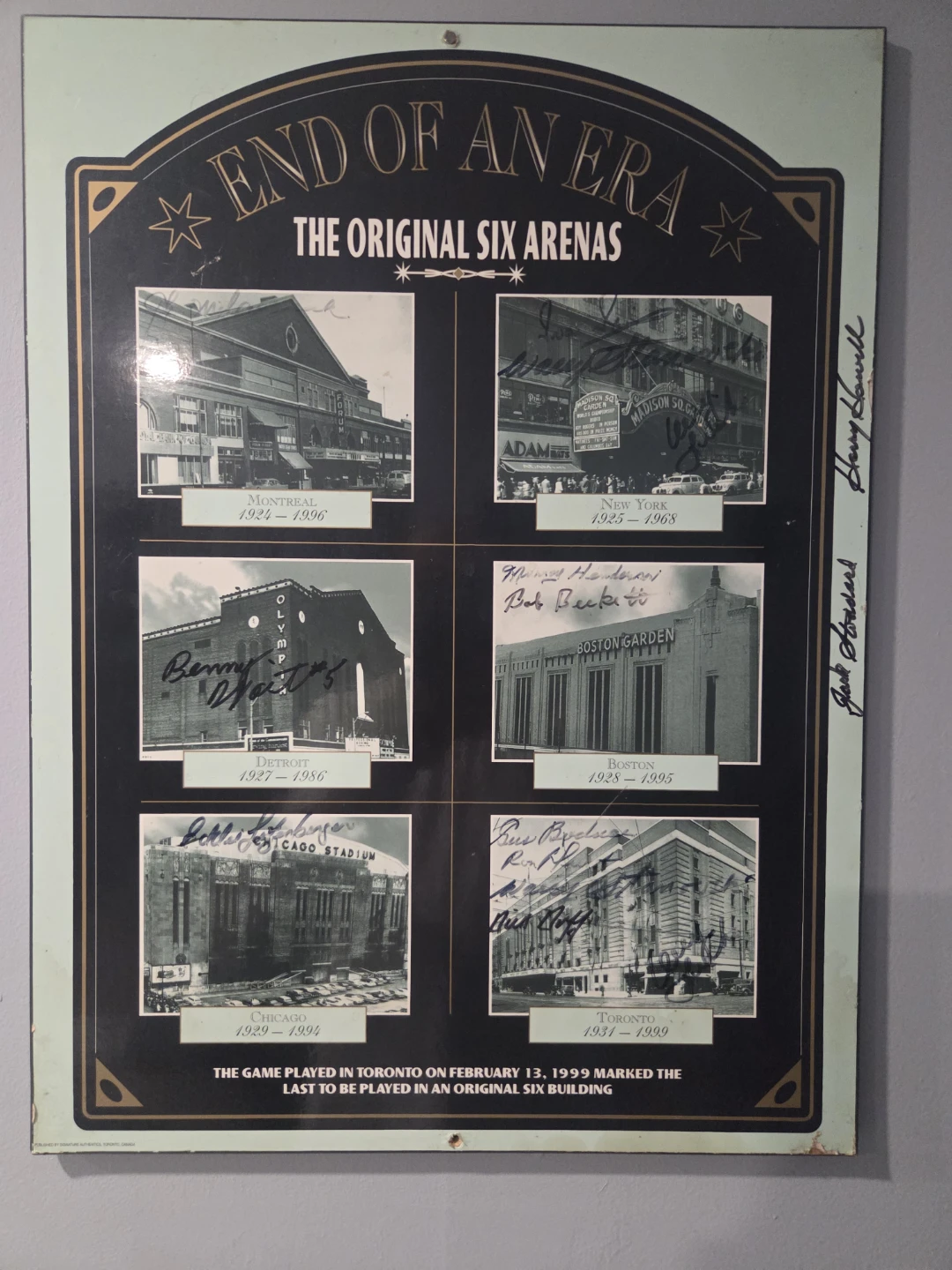 End of an Era Original Six Arenas Commemorative Plaque