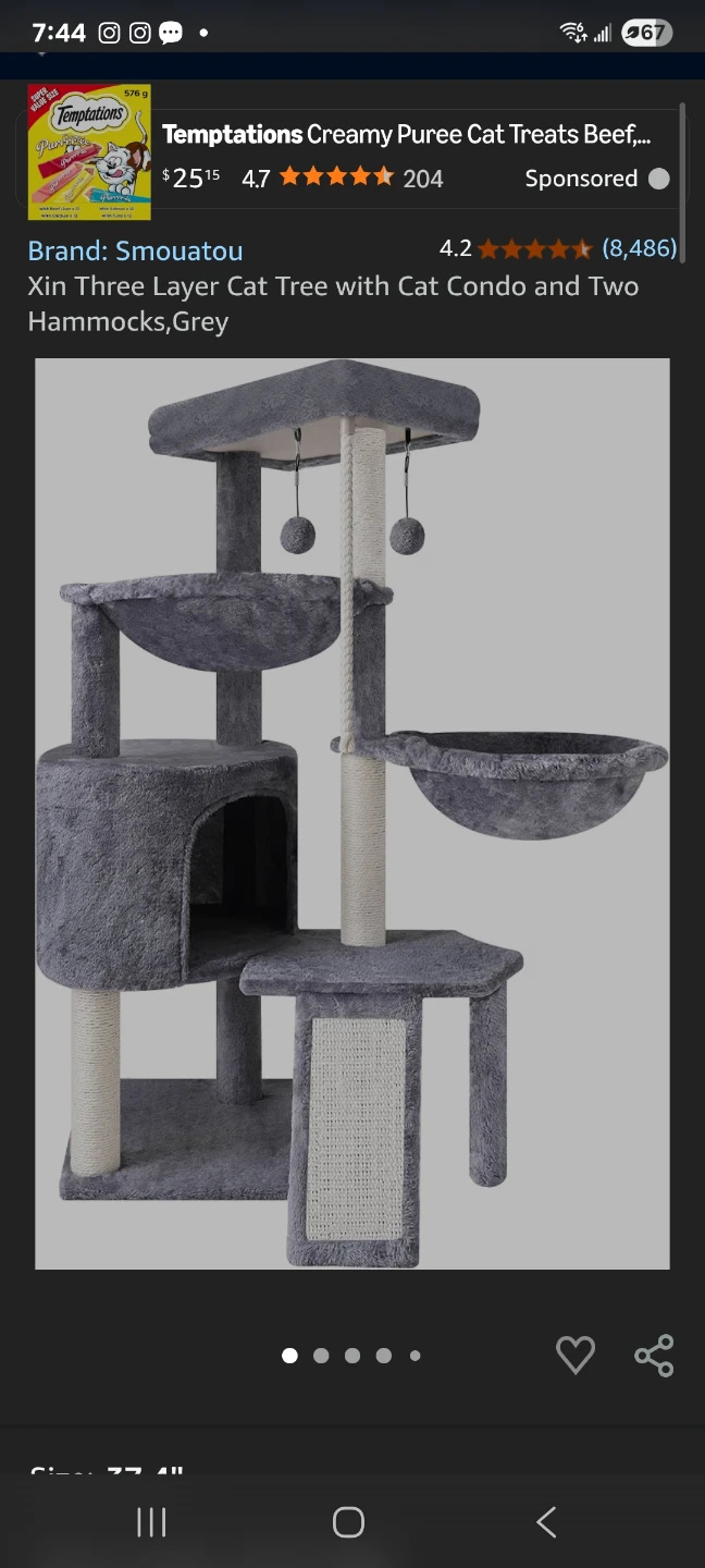 Cat Tree with Cat Condo and Two Hammocks New