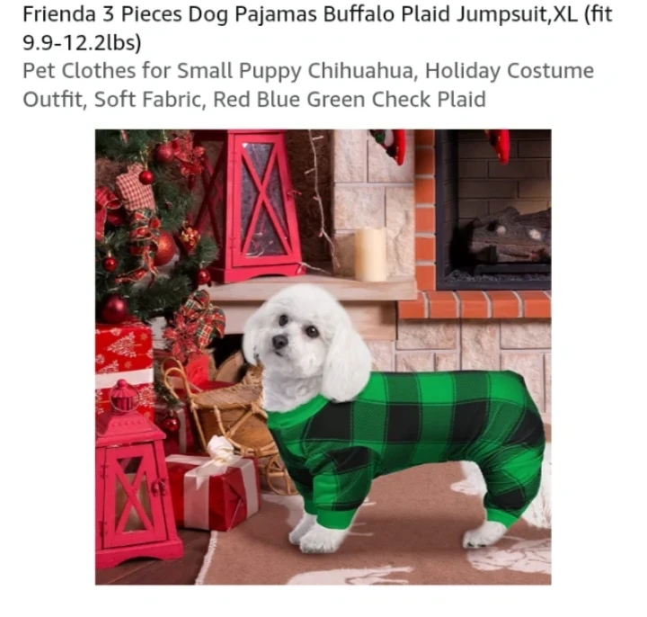 Frienda Green Buffalo Plaid Dog Pajamas, Size XL 🏈