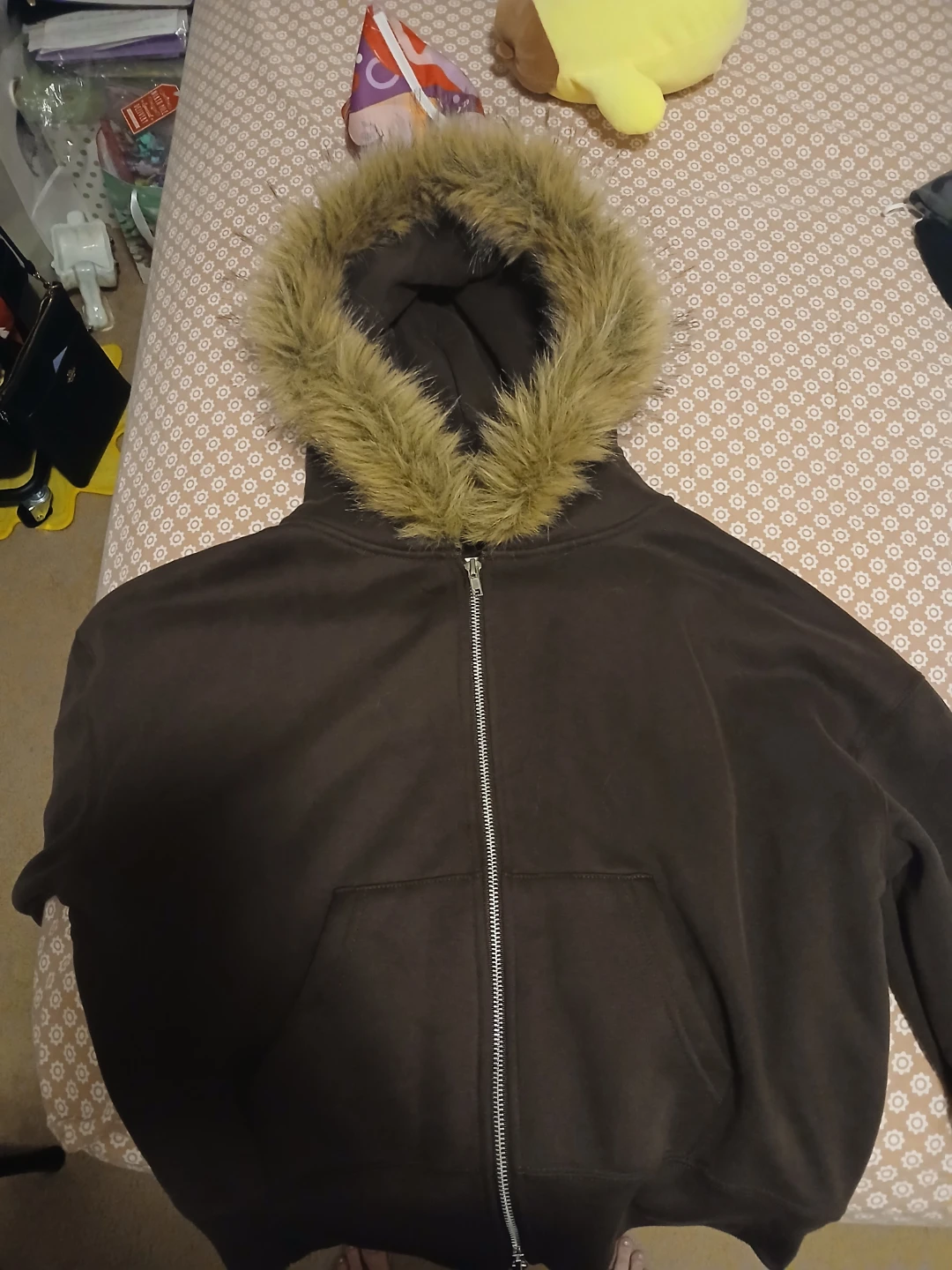 Urban planet Brown Fleece Fur hoodie - photo 3
