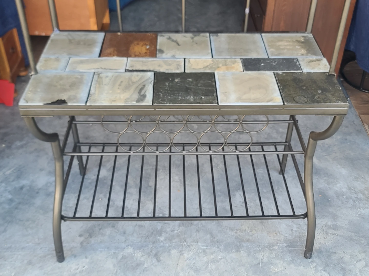Large Metal Baker's Rack with Slate Tile Top and Wine Storage - photo 3