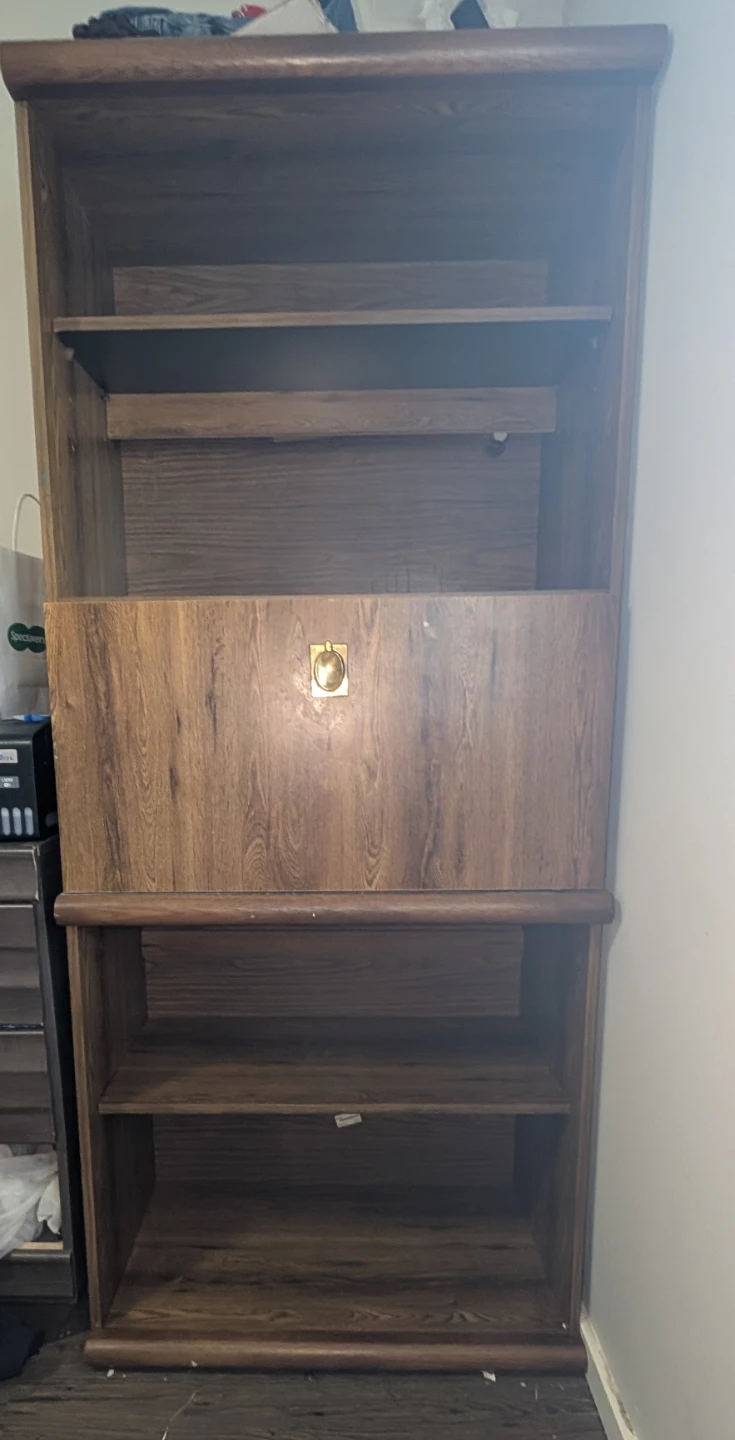 Wood Grain Murphy Desk and Shelving Unit
