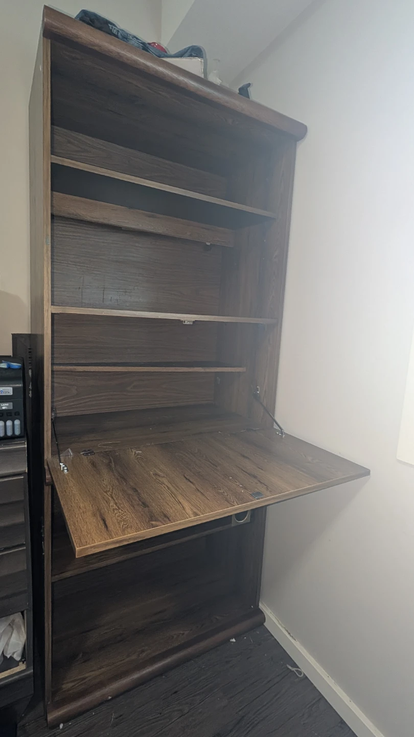 Wood Grain Murphy Desk and Shelving Unit - photo 3