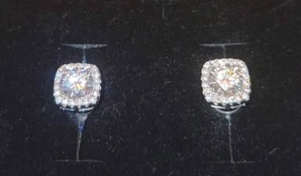 1 Carat Certified GRA Moissanite Cushion Halo Stud Earrings - photo 3