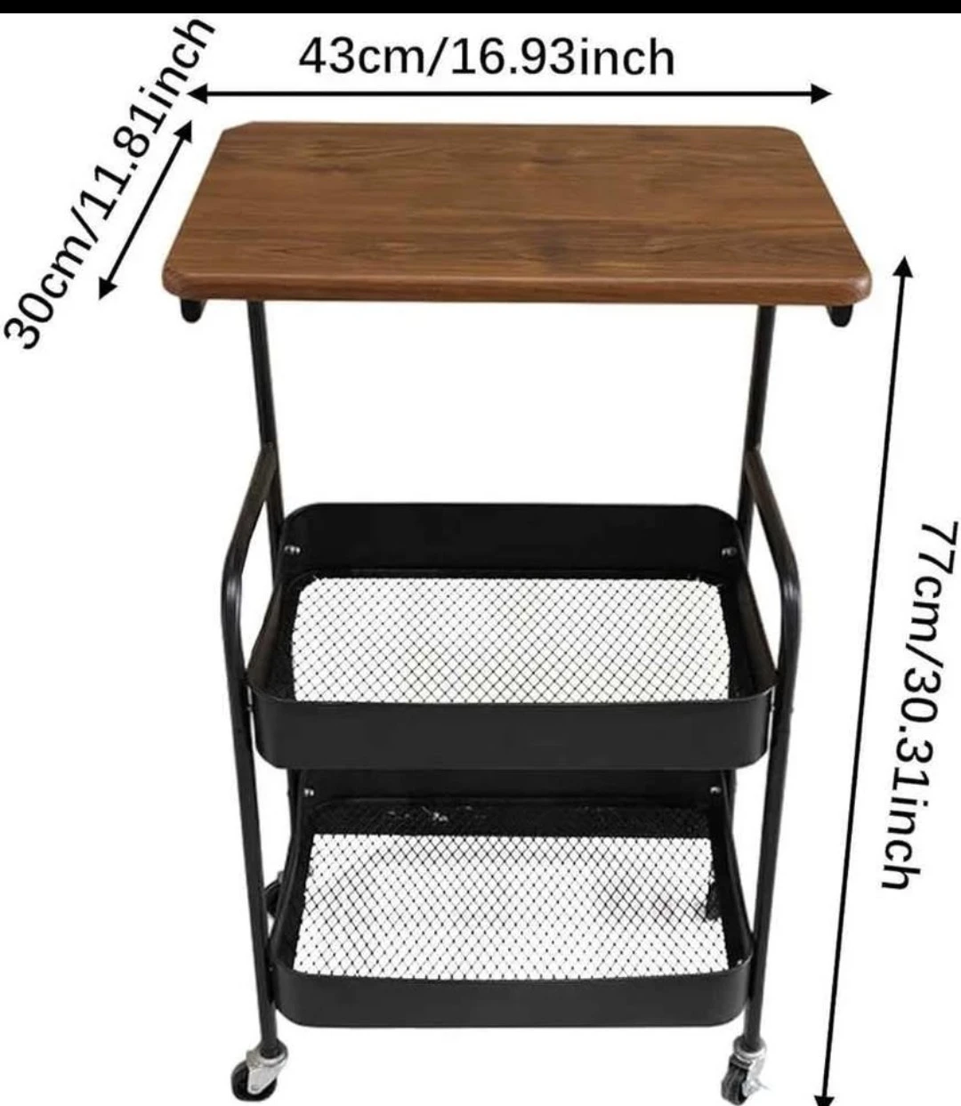 3-Tier Rolling Storage Cart with Wheels- metal frame - photo 2