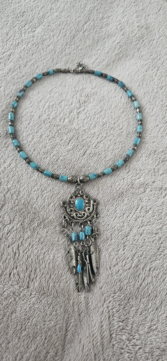 Turquoise and Silver-Tone Beaded Necklace