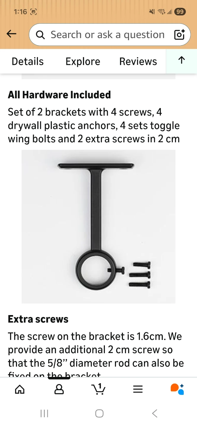Ceiling Curtain Rod Brackets (Black) - photo 4