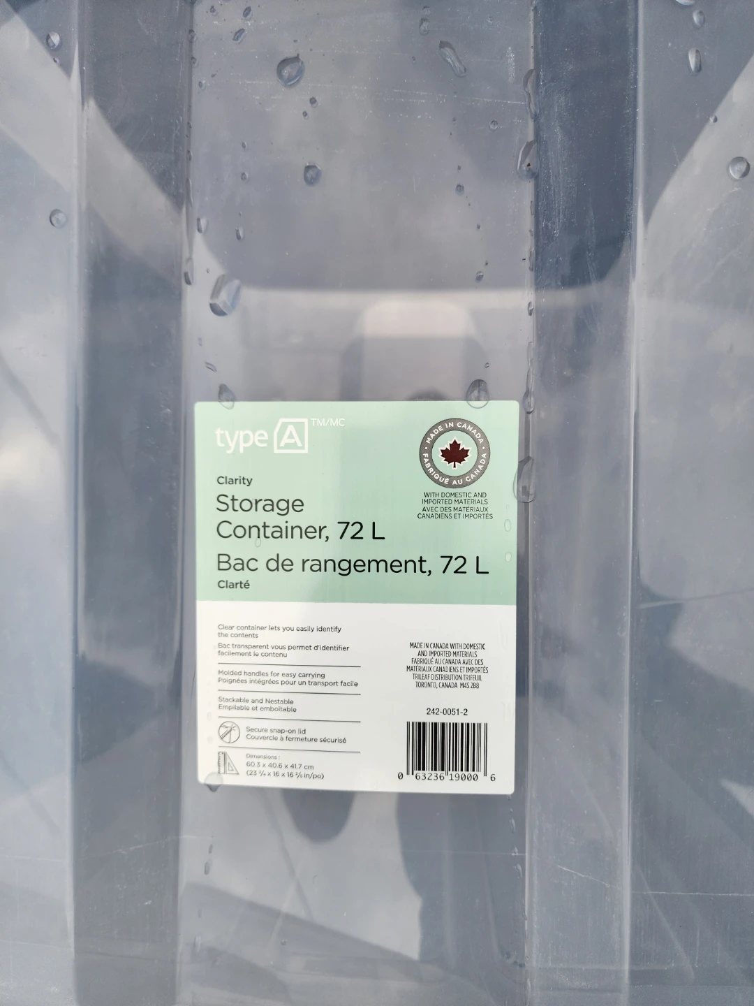 Type A Clarity 72L Storage Container