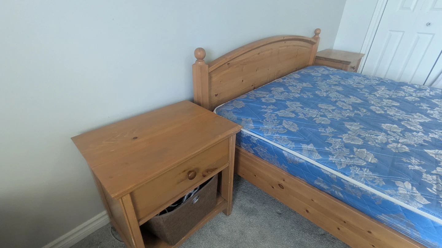 IKEA Queen Bed Frame with mattress and two bedside - photo 3