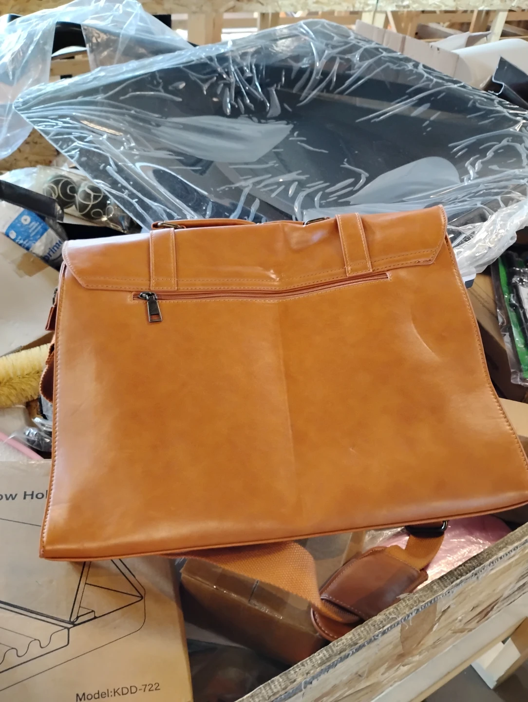 Tan Faux Leather Satchel Messenger Bag - photo 2