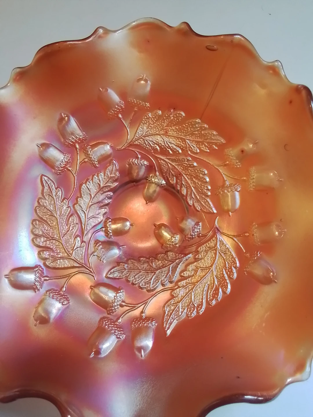 Antique Fenton Marigold Carnival Glass "Acorn" 8" Ruffled Bowl - photo 2