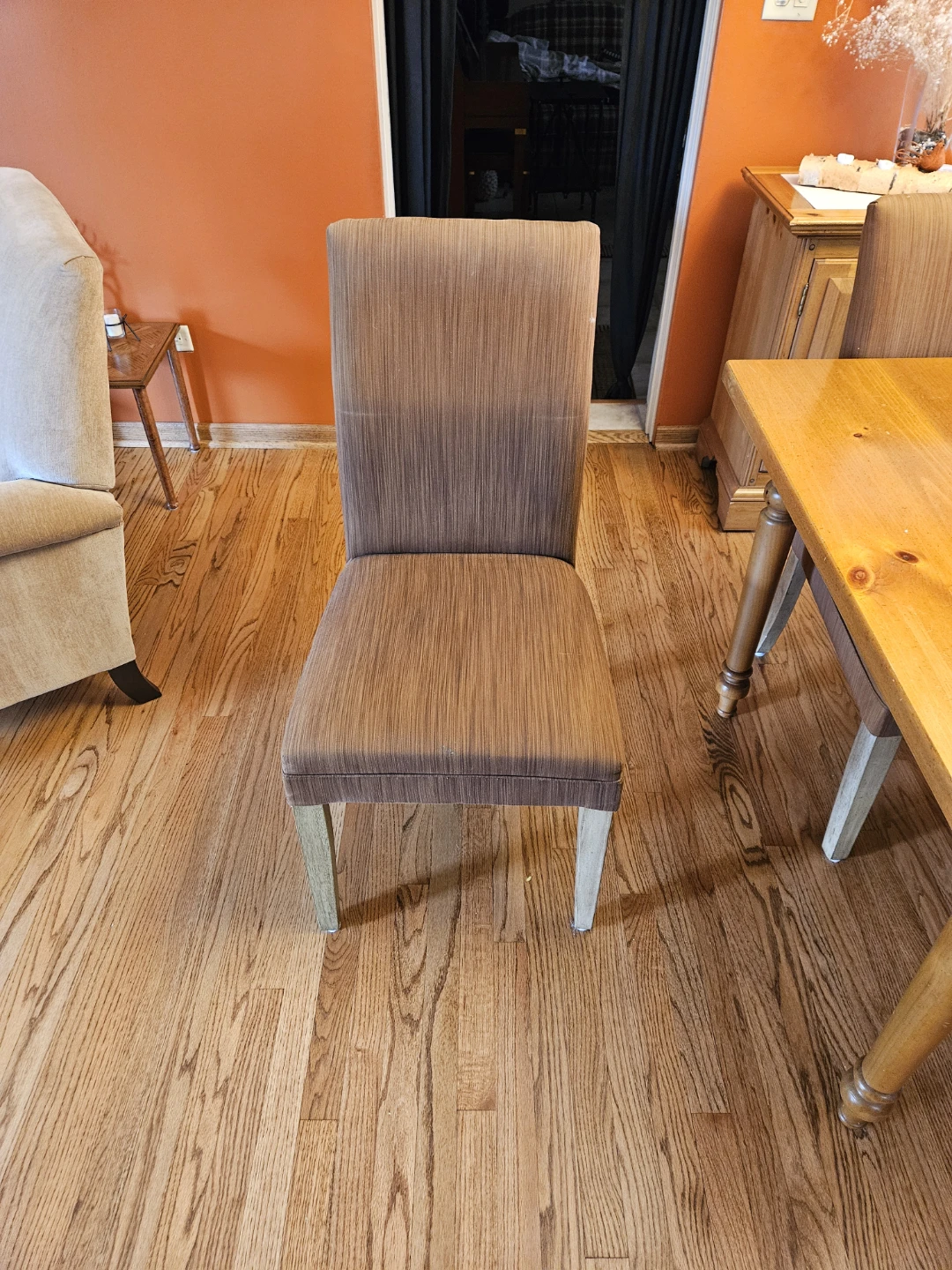 Rustic Pine Dining Table with Brown Fabric Chairs - photo 3