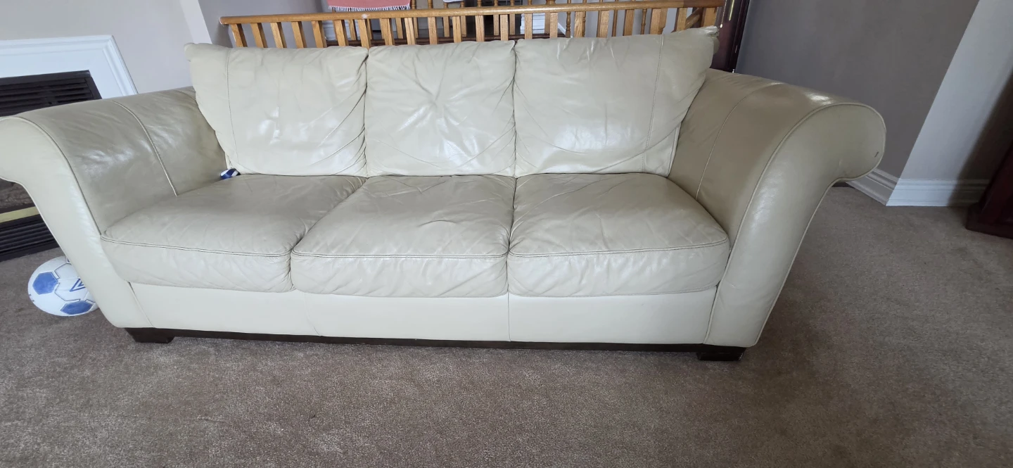 Two Cream Leather Three-Seater Sofa - photo 3