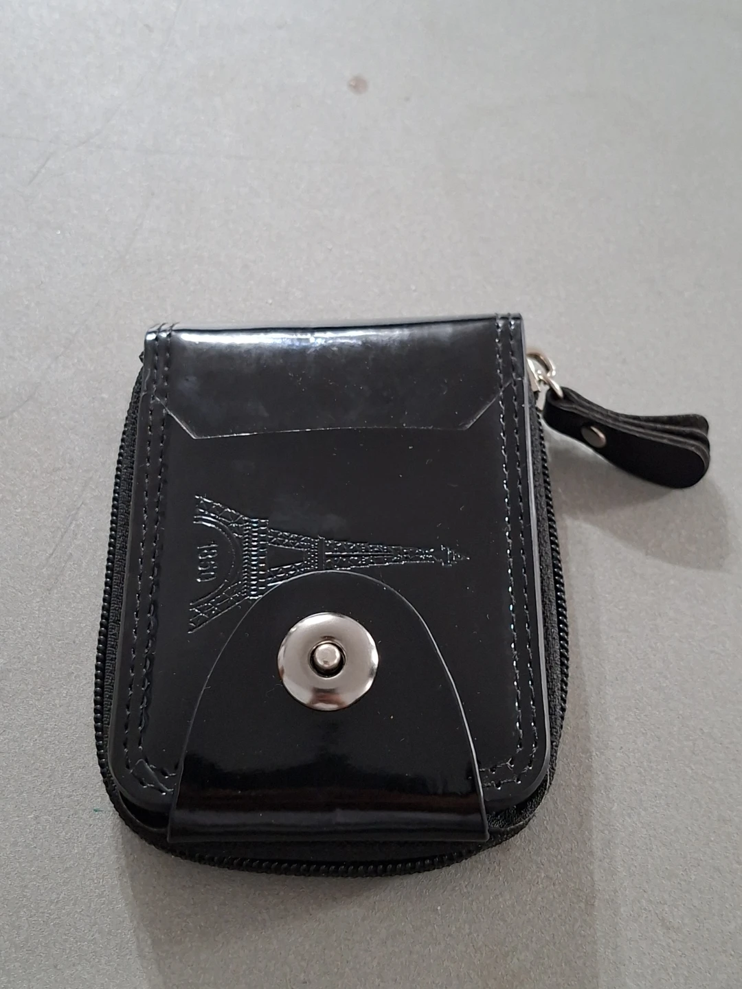 Black Zipper Wallet with Eiffel Tower Design