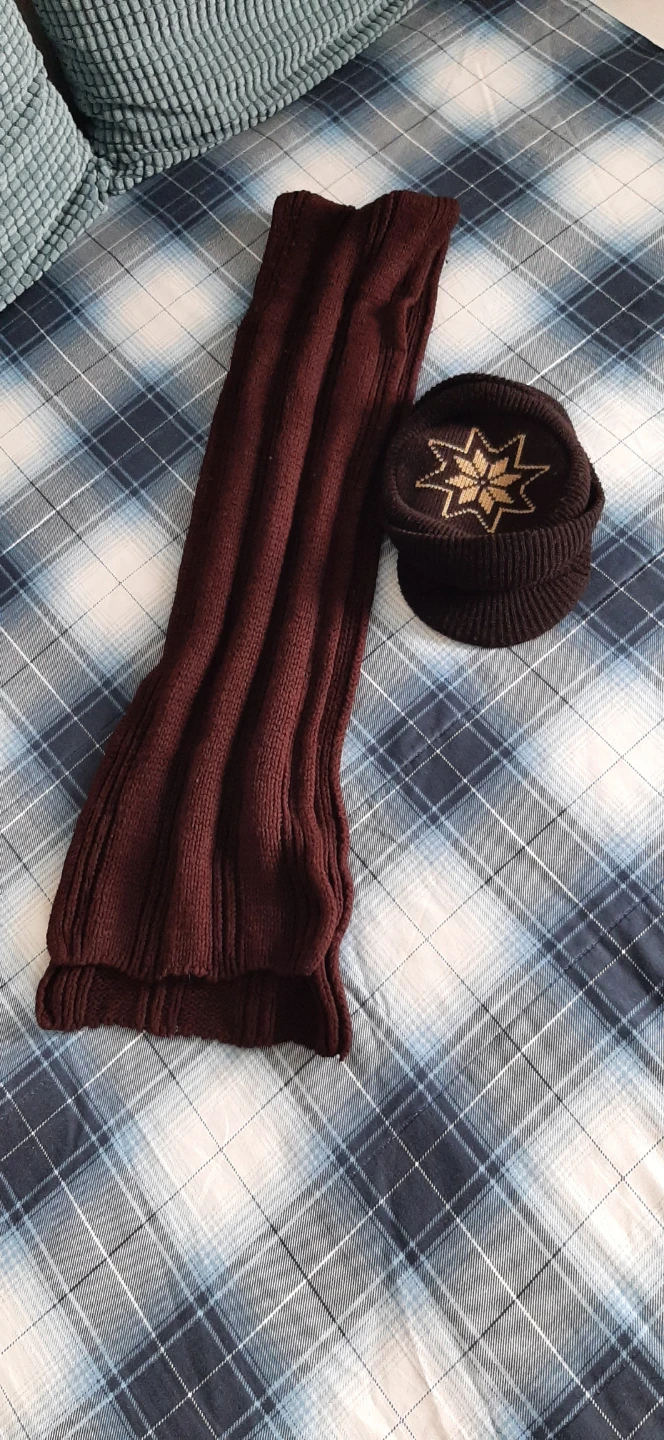 Knitted Brown Winter Hat and Scarf Set