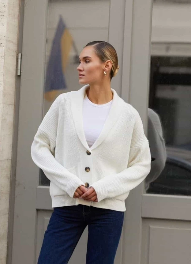NEW: White Shawl Collar Knit Cardigan (Italian soft cotton)
