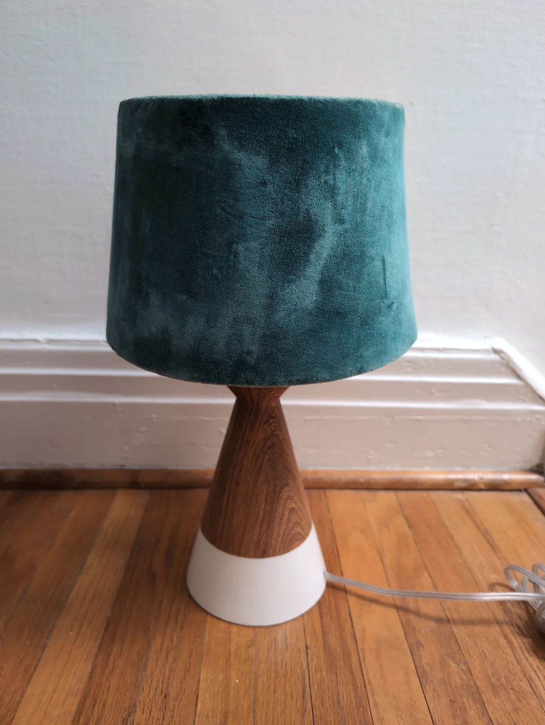 MCM Table lamp with teal velvet shade