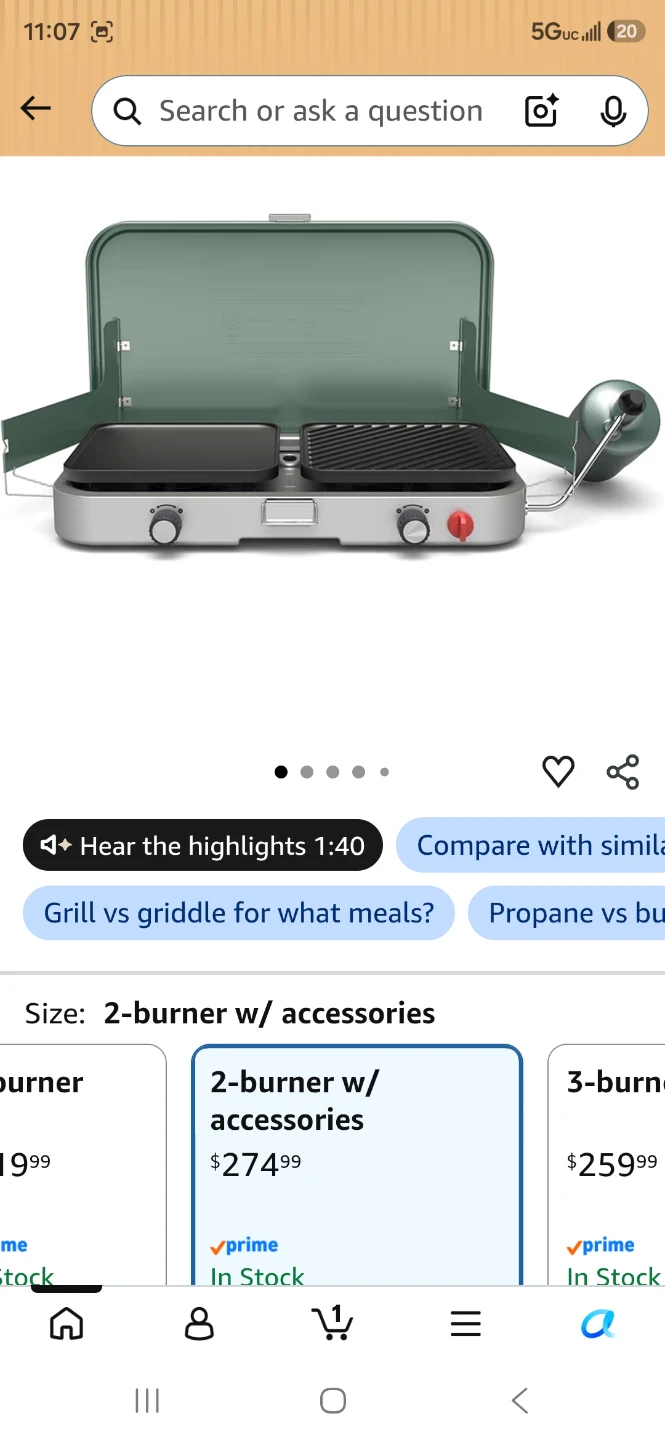 2-burner griddle and grill combo