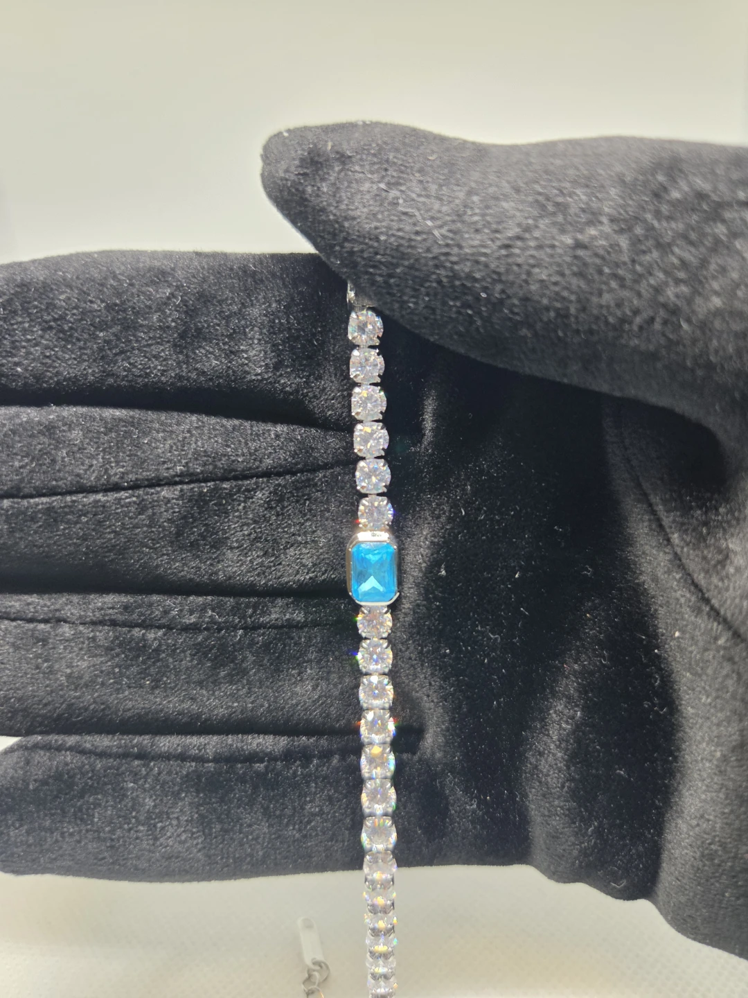 Sparkly Tennis Bracelet with Blue Center Stone