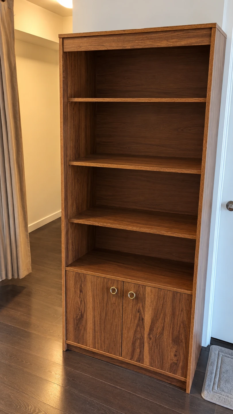 Tall Wooden Bookshelf with Cabinet