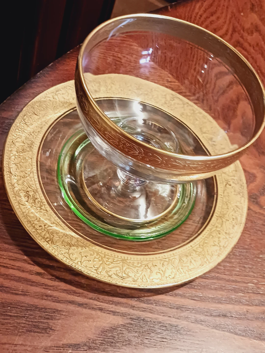 22K Gold Rim Compote Dish/Ice Cream Bowl w/ plate - photo 4