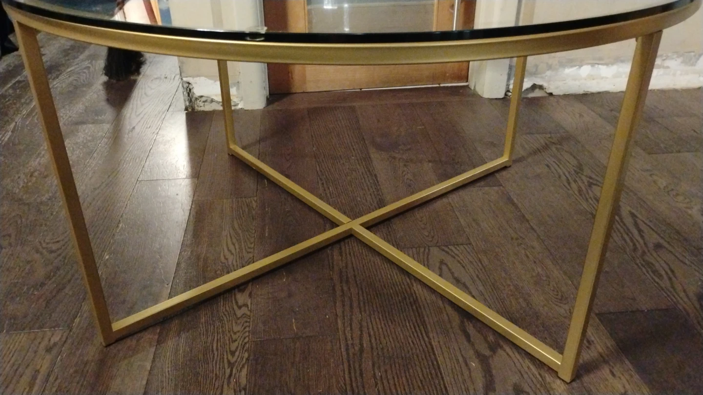 Round glass coffee table with gold frame - photo 2