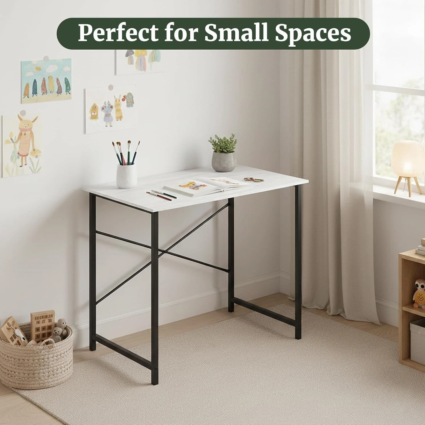 New<> Compact White Desk with Black Metal Frame - photo 2