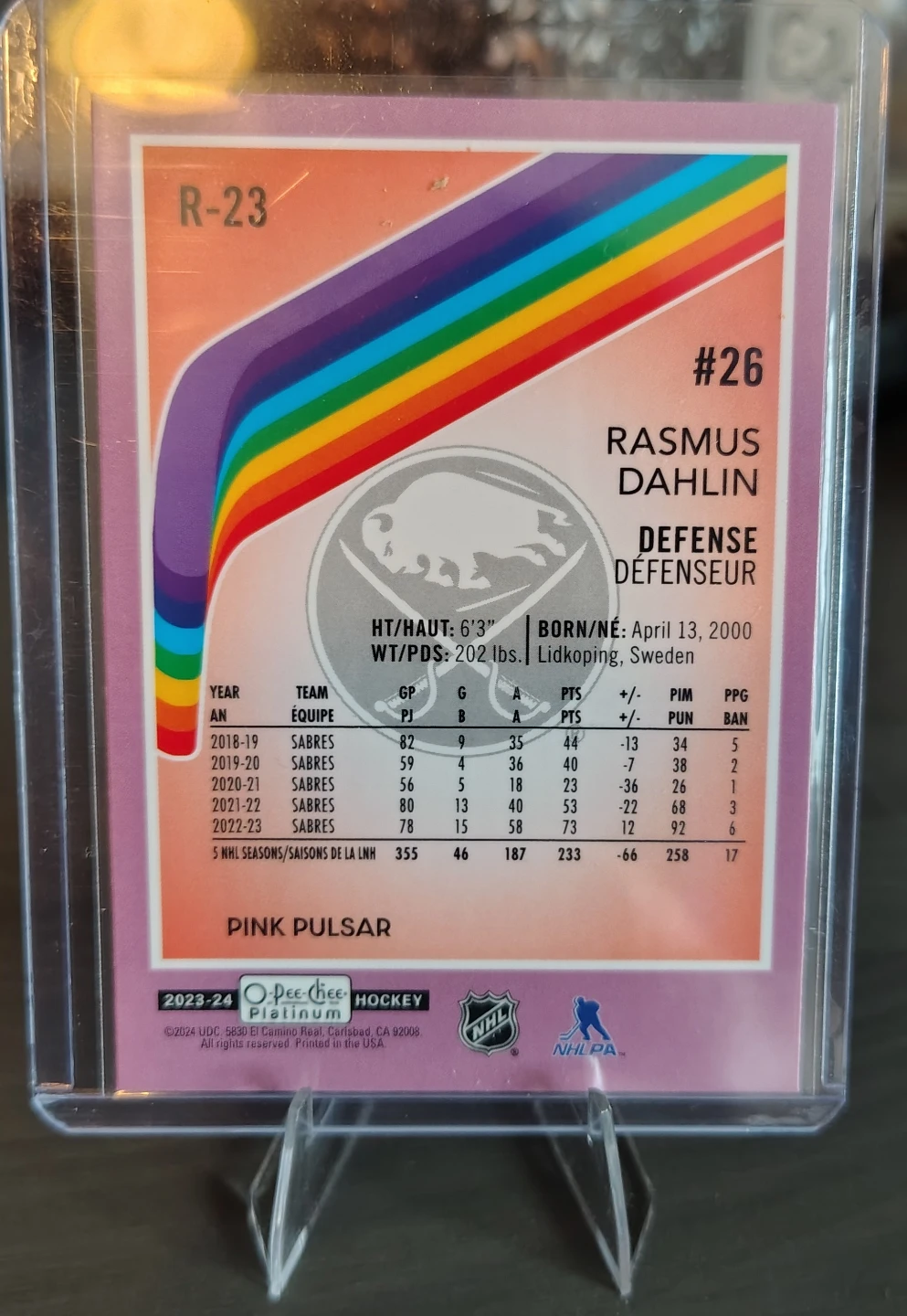 2023-24 OPC Platinum Dahlin Pink Pulsar Hockey Card - photo 2
