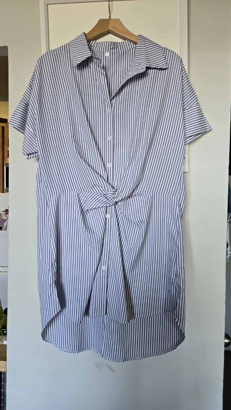 Striped Button-Down Shirt with Front Twist