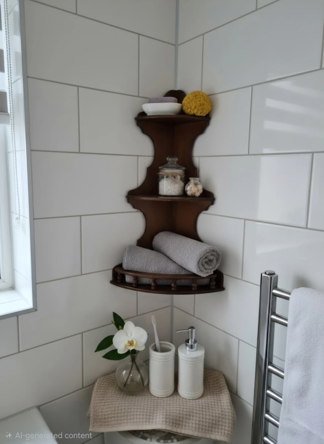 Vintage Three-Tier Wooden Corner Shelf - photo 5