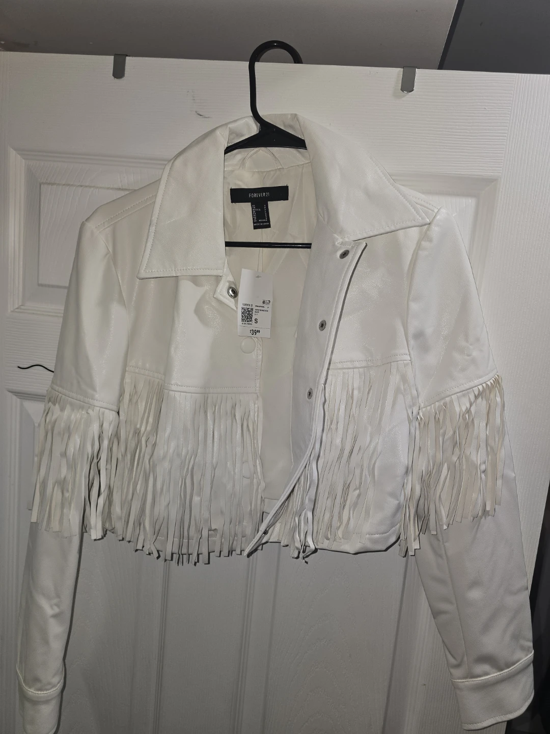 Forever 21 White Fringe Trucker Jacket